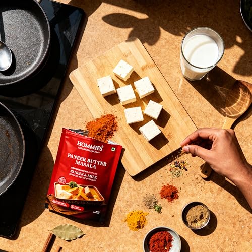 Image of Hommies Paneer Lover's Spice Combo | Paneer Tikka Masala, Paneer Butter Masala, Paneer Makhanwala & Kaju Curry Spice Mix | Ready to Cook | Just Add Basics | Serves 4 Each | Vegetarian | No Preservatives| Pack of 4 (50g Each, Total 200g) (Combo of 4-5)