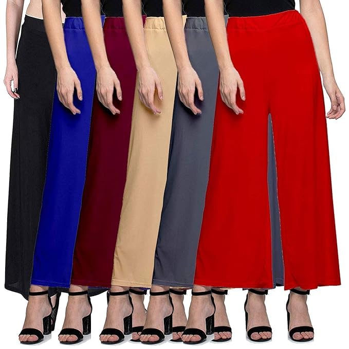 vigau Casual Wear Soft Fabric Palazzo for Women Pack of 6 Multicolor012-picture-32
