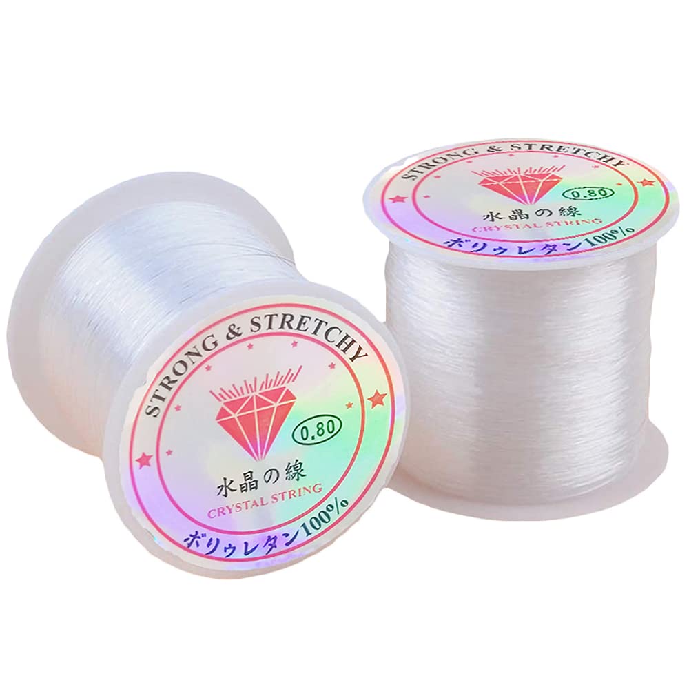 Nature Dream 2Pack 0.8mm Elastic String, Jewelry Cord, Elastic Bracelet Rope Crystal Beading Cords, Transparent Elastic Beaded Line, Can Easily Pass Through Beaded, Suitable for DIY Jewelry Making (2)