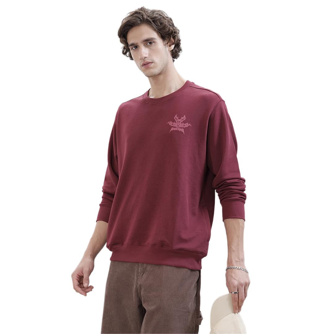WROGN Men's Fleece Sweatshirt | Minimal Placement Print | Comfort Fit in neutral