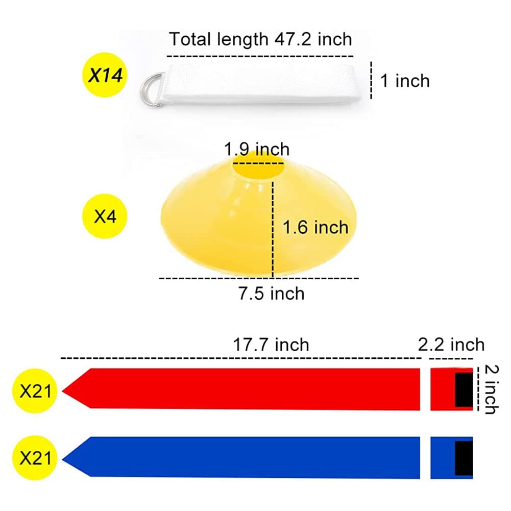 TOBEOME Juego de banderas de fútbol – Cinturón de 14 piezas con 42 banderas (21 banderas rojas y 21 azules) sin contacto, cinturón de bandera de partido