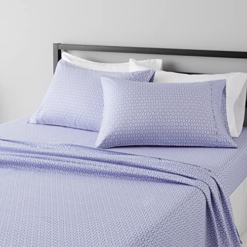 Amazon Basics Lightweight Super Soft Easy Care Microfiber 4 Piece Bed Sheet Set With 14' Deep Pockets, Queen, Blue Damask, Printed