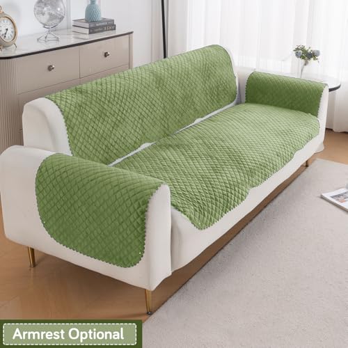 Image of HOKIPO Quilted Sofa Cover 3 Seater for Seat & Back, Washable Kids & Pet Friendly Sofa Cover, 'Quilt Classic' Green (IN-927-GRN*2)