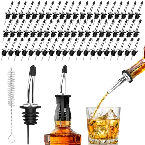 60-Pack Stainless Steel Pour Spouts for Liquor Bottles Oil Vinegar and Wine,Liquor Bottle Pourers
