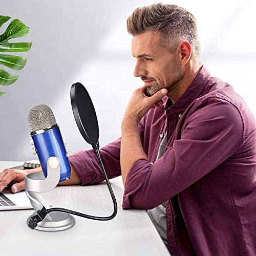 Image of kh Pop Filter for Microphones Mask Shield for Microphone Dual Layered Wind Pop Screen with A Flexible 360 Gooseneck Clip Stabilizing Arm