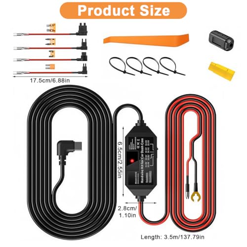 Image of STHIRA Dash Cam Hardwire Kit, Automatic Dash Cam 12V /24V to 5V Step-down Cable Kit with Controller, Adjustable USB C Plug-in Low-voltage Protection Wiring Kit for RV, SUV