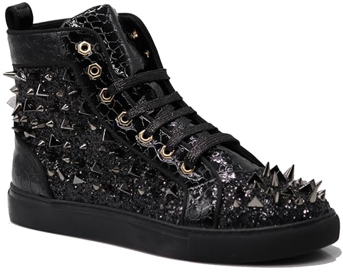 Enzo Romeo Men's Fashion High Top Crystal Shimmer Rhinestone Blink Flat Sneakers Shoes2