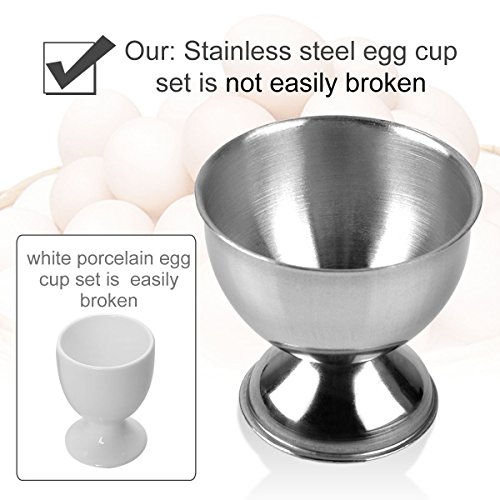 PROKITCHEN Stainless Steel Egg Cup Tray Set with 4-piece Egg Cup Holders and 4-piece Egg Spoons for Hard Soft Boiled Egg, Set of 8