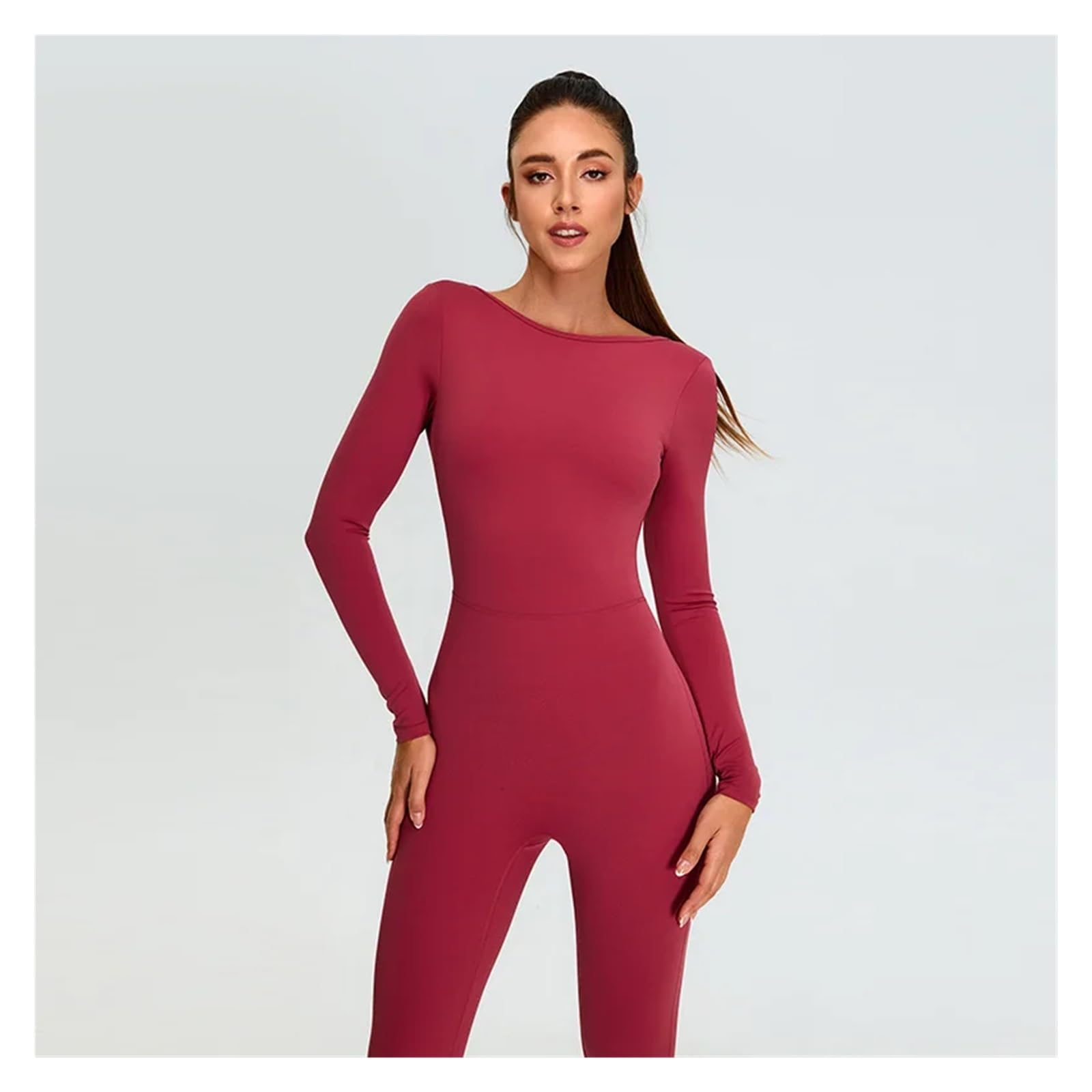 Mono de yoga sin espalda Mono de yoga una pieza con mangas largas y forma U, leggings sexys espalda abierta, ropa entrenamiento for mujer, fitness Para Entrenamiento