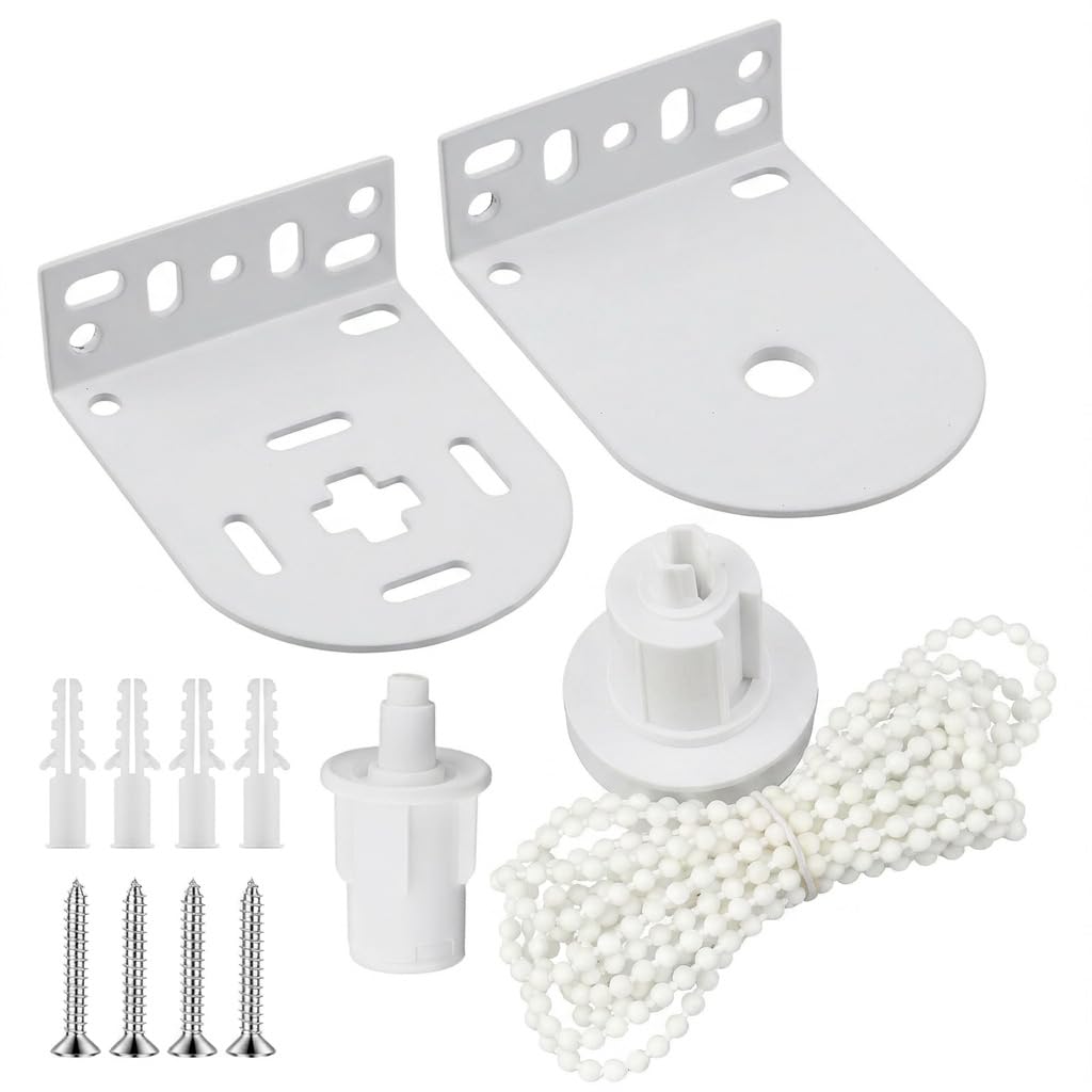 32mm Roller Blind Fittings Kit - Heavy Duty Metal Brackets & 3meters Bead Chain - Universal Roller Blind Spares Repair Kit for 32mm Inner Diameter Tube Complete Replacement Set with Child Safety Clip