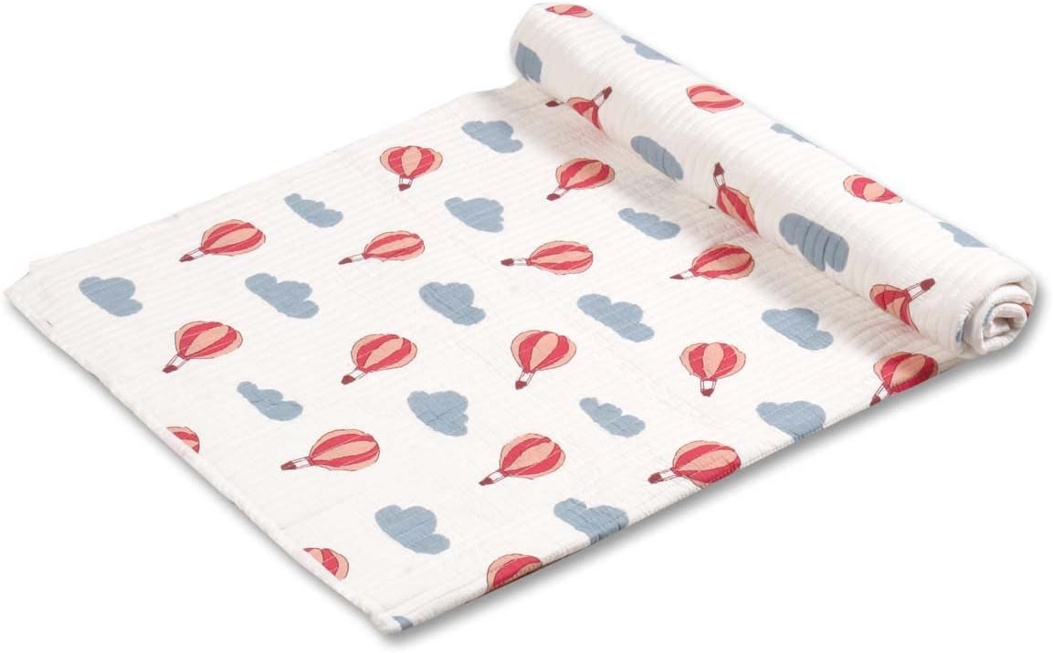 Wishing Clouds Baby Mat Organic Cotton Blanket, Baby Mat for Girls & Boys, Newborn Nursery & Crib Blanket (Age : 0-2 Year, Size - 120cm x 120cm, Hot Air Balloon)