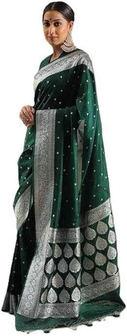 Airkot Traditional Banarasi Silk Saree for Women | Floral Pattern with Sleeveless Blouse | Elegant Bridal Wedding Saree | Latest Party Sari collections