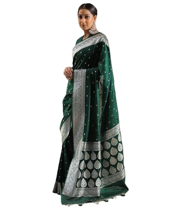 Airkot Traditional Banarasi Silk Saree for Women | Floral Pattern with Sleeveless Blouse | Elegant Bridal Wedding Saree | Latest Party Sari collections