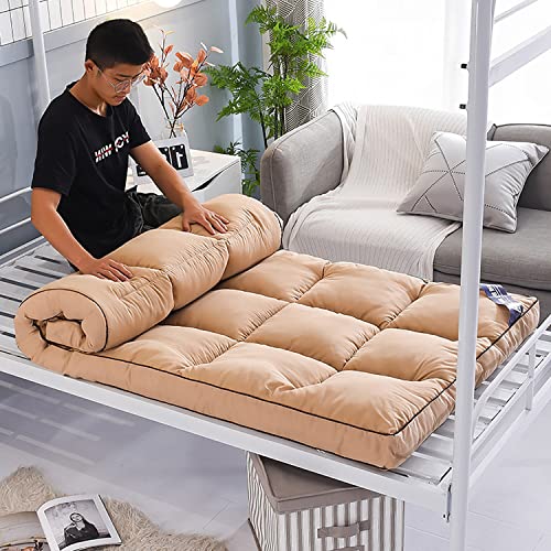 Colchones de futón grueso Colchón de suelo Tatami japonés Colchón enrollable plegable Colchoneta de dormir plegable suave Futones japoneses individuales dobles ( Color : Camel , Tamaño : Single(90x200