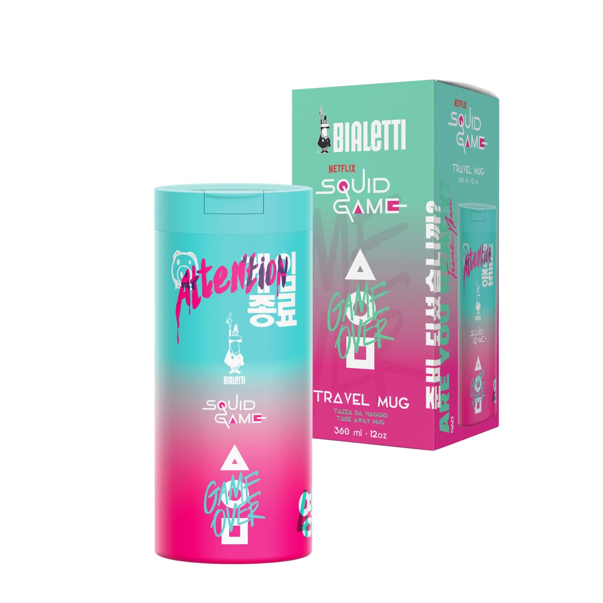 Bialetti Rosa Und Blaugrün Travel Mug Squid Game©, 360Ml, Edelstahl, Doppelwandig,