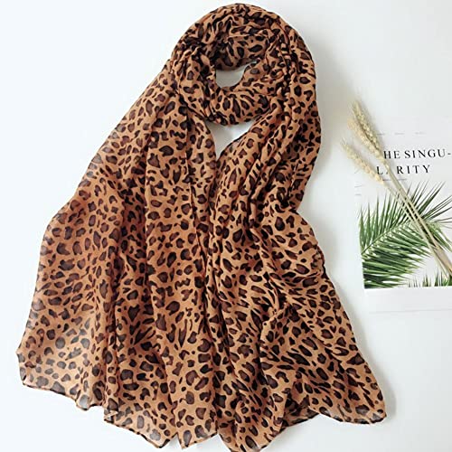 Long Wide Silk Scarf Women's Lightweight Leopard Print Chiffon Shawl Scarf Muslim Lady Hijab Wraps for Spring Summer2