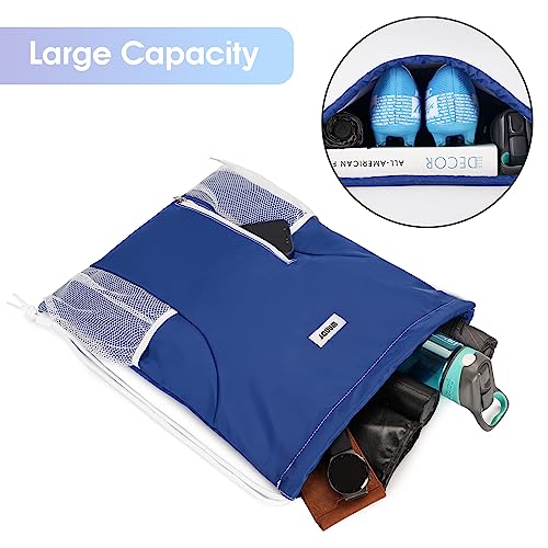 Image of WANDF Drawstring Backpack Sports Gym Sackpack with Mesh Pockets Water Resistant String Bag for Women Men (Navy Blue)