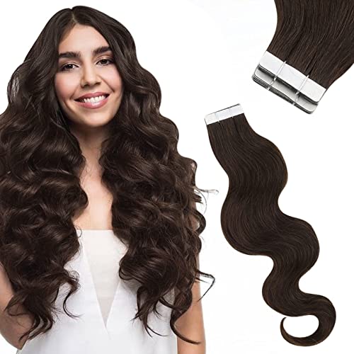 Tape in Hair Extensions Human Hair Brown Seamless #2 Darkest Brown 22" 20pcs 50g