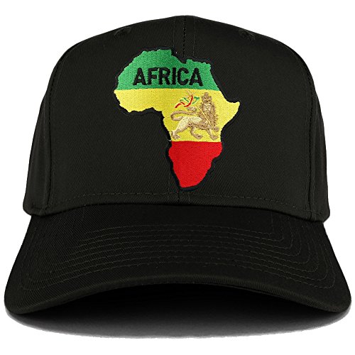 RGY Africa Map and Rasta Lion Embroidered Iron on Patch Adjustable Baseball Cap - Black