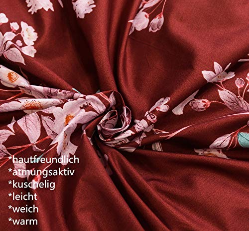 Boqingzhu Bettwäsche 220x240cm King Size Blumen Rosa Rot Weiß Wende Bettwäsche Set Microfaser 1 Bettbezug und 2 Kissenbezüge 80x80cm mit Reißverschluss