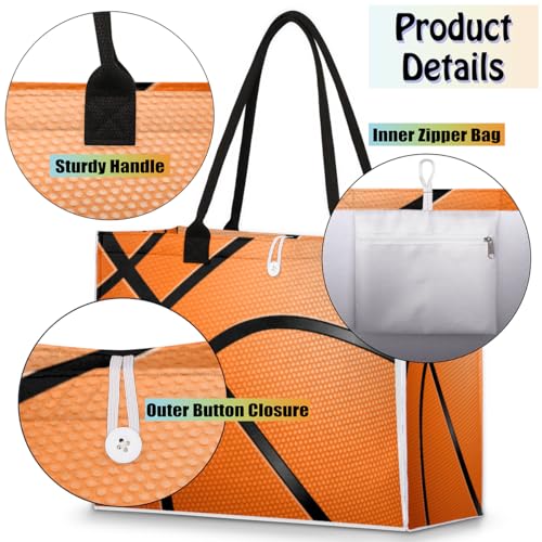 Sports Basketball Yellow Tote Bag for Women Large Beach Bag Reusable Grocery Bags Tote Bag for Work Shopping Travel Beach4