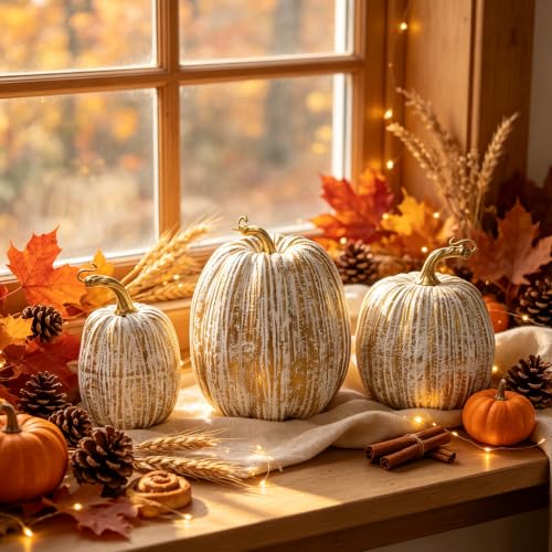 winemana Gold Pumpkins Fall Decor Large Artificial Foam Pumpkin, 3 Pack by winemana - Used condition - Image 7