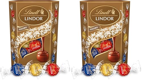 Lindt - Cornet LINDOR - Assortiment de Chocolats au Lait, Noirs et Blancs - Cœur Fondant, 200g (Lot de 2)