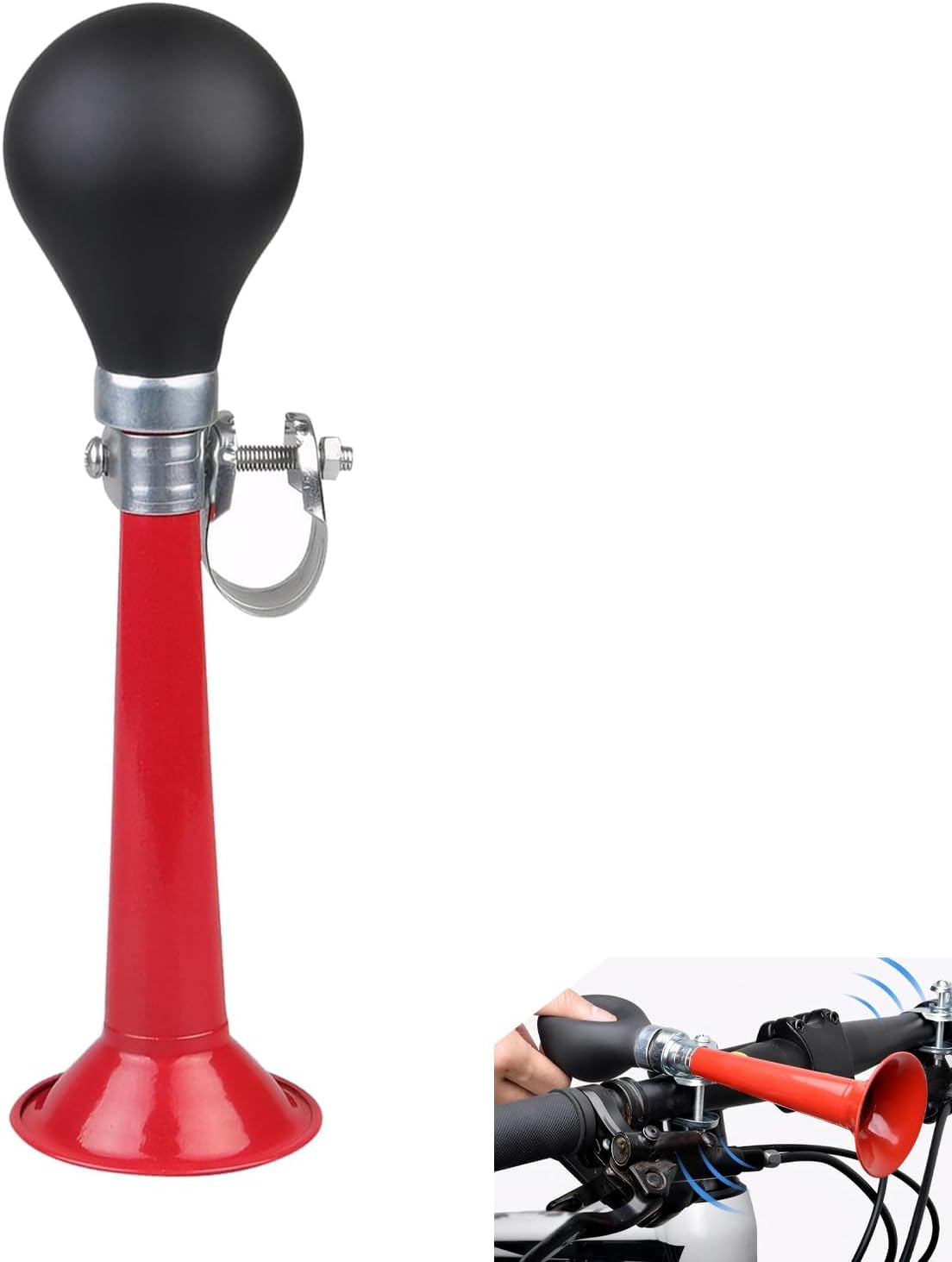Bicycle Air Horn, Rubber Hand Squeeze Bulb Bike Horn, Classic Vintage Chrome Metal Hooter, Universal for Vehicles, Bicycles, Golf Carts (Red)