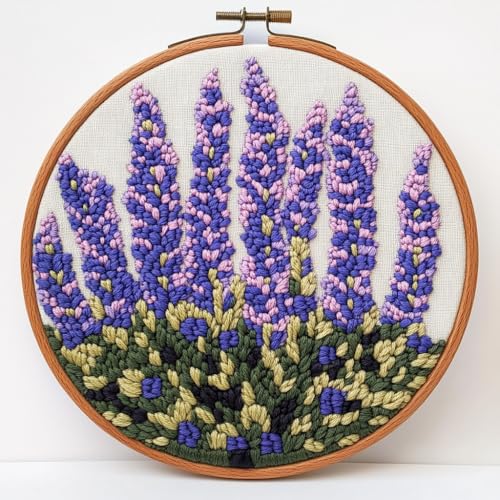 DIY Punch Needle Kits Lavender Flowers Easy for Beginners Punch Needle Embroidery Set with Hoop Stamped Pattern for Craft Lovers and Home Decor-6