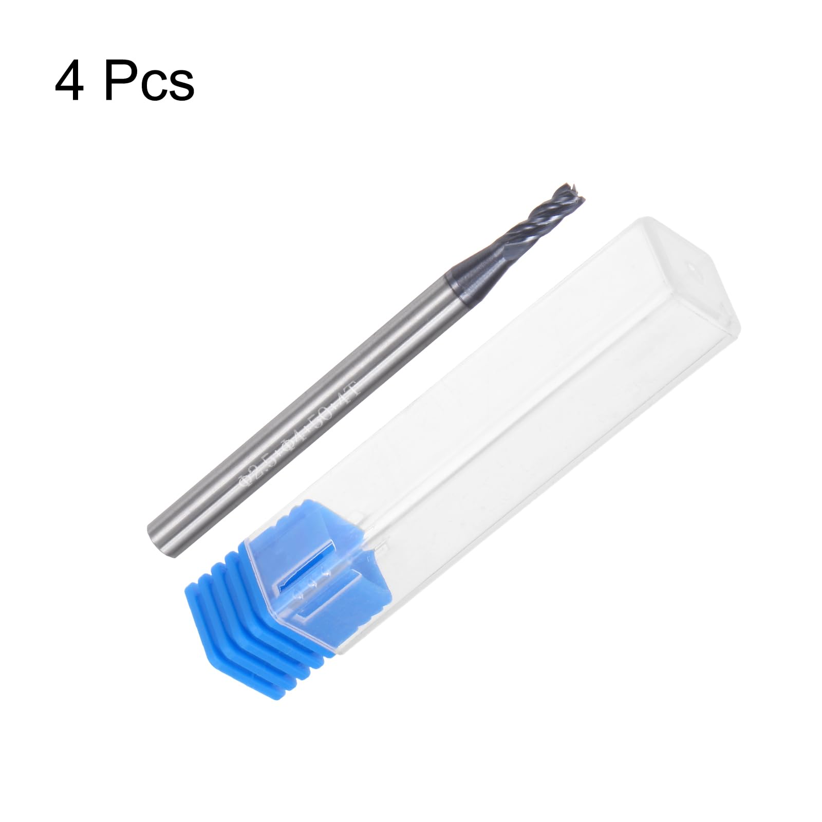 sourcing map Lot de 4 fraises à bout carré de 2,5 mm de diamètre 4 mm à 4 cannelures HRC45 en carbure AlTiN revêtues de fraisage CNC pour fraisage en bout d'usinage CNC, noir