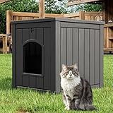 LHBcraft Outdoor Cat House Weatherproof Insulated for Winter Outside, Feral Cat Houses for Outdoor Indoor Cats Shelter, Durable Resin Shelter for Garden, Patio, Easy to Assemble Black