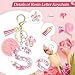 JSRQT Initial Letter S Keychain for Girls, Cute Pink Flower Resin Alphabet Keyrings, Flower Bag Charm Pendants with Sequins and Pink Poms, Car Keyring for Women Handbags Backpack Decor