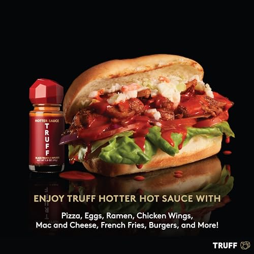 Image of TRUFF Hotter Sauce 4-Pack Mini Set, Portable Travel Bottles of Gourmet Hot Sauce, Black Truffle and Chili Peppers, Gift Idea for the Hot Sauce Fans, An Ultra Unique Flavor Experience (1.5 oz, 4 count)