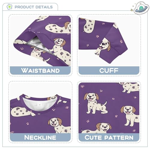 JUNZAN Cartoon Dogs Flowers Purple Big Boys Pullover Hoodie Fleece Kids Pullover Hoodie Athletic 4T3