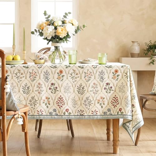 Image of ishro home Premium Table Cloth 6 Seater | Dining Table Cover | Love at First Sight Cloth 4-6 Seater | Luxury Fabric | Machine Washable | Non-Fading | Stain-Resistant | (NoorBaagh, 56 x 90 inches)