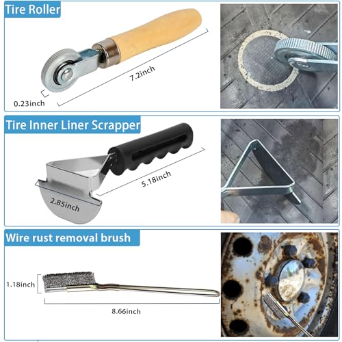 Image of Air Tire Repair and Polish Patch Kit with 2500 RPM tire Buffer, Inner Liner Scraper, Patch Roller, and Durable Buffing Wheel for Tire Maintenanc