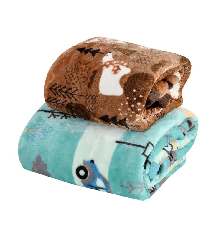 Image of Florida All Season Ultra Soft Kids AC Blanket /Baby Wrapper /Flannel Baby Blanket for 0-5 Yrs Kids(110x150cm) Pack of 2, Brown, Sky Blue