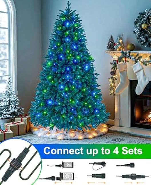 80FT 240 LED Christmas Lights Outdoor, Plug in Christmas Tree Lights with Waterproof 8 Modes, Connectable Green Wire String Twinkle Light for Indoor Home Garden Party Holiday Decorations, Blue Green