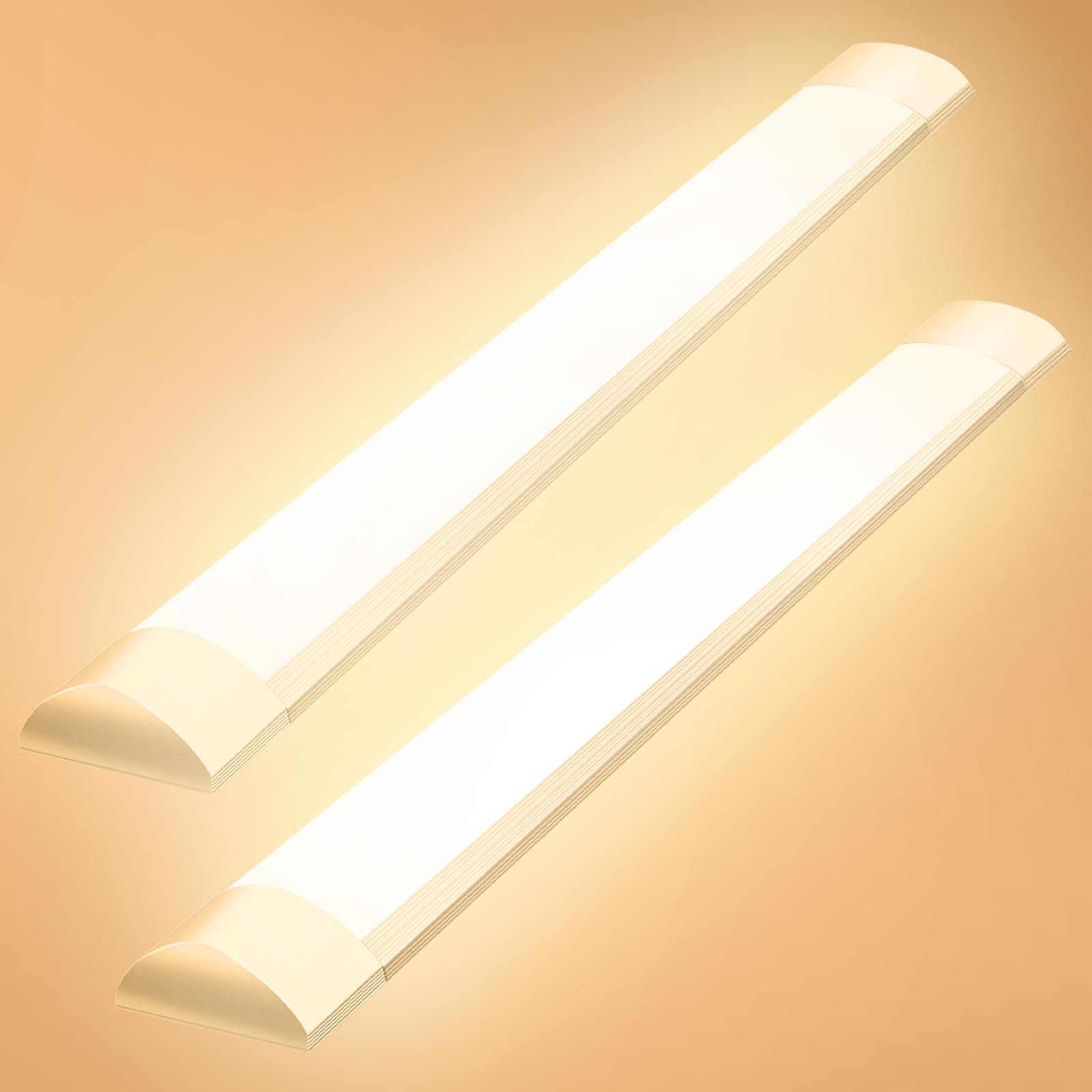Viugreum 2 Packs 4FT LED Batten Light 40W, 115cm Office Ceiling Tube Lights, 3200K Warm White, 180 °Beam Angle, Low Profile Ceiling Light Strip for Living Room, Workshop, Kitchen, Garage, Warehouse