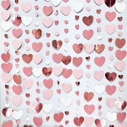 Image of Rose Gold Party Decorations Dusty Pink Heart Garland Blush Pink Hanging Paper Streamer for Valentines Day Bridal Shower Birthday Anniversary Baby Shower Engagement Bachelorette Wedding Party Supplies