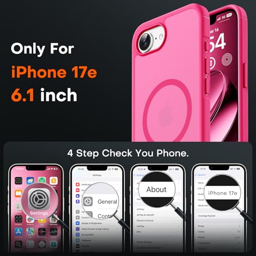 Image of TOCOL for iPhone 17e Case, Compatible with Magsafe, Military Drop Protection, Slim Translucent Matte Shockproof for iPhone 17 e Case 6.1 inch (Hot Pink)