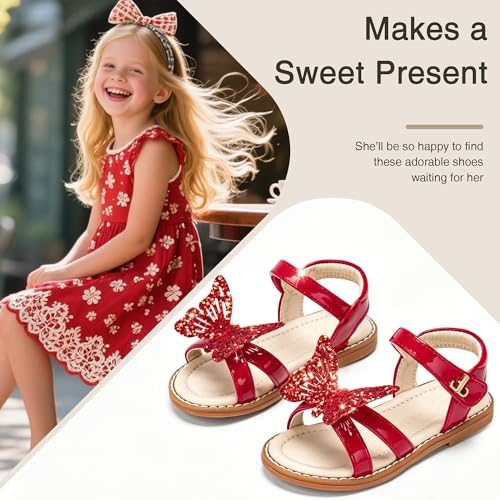 Image of THEE BRON Toddler Girls Sandals Wedding Flower Girl Dress Shoes Open Toe Flats