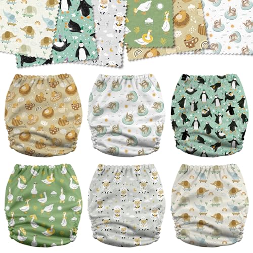 Image of Mama Koala 6 Pack Reusable Cloth Diapers 3.0 for Babies Girls Newborn, One-Size Adjustable Baby Diaper, Durable Stitching, Back Opening for Inserts, Breathable Awj Lining, Leak Prevention-HappyAnimals