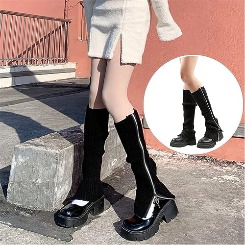 Grunge Leg Warmers Socks Fairy Grunge Cloth Socks High Knee Long Boot Knit Stack Zipper Socks for Women Girls Y2K4