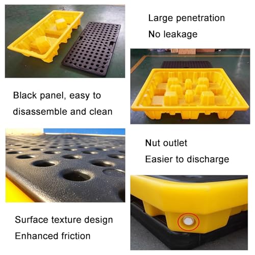 Industrial Oil Drum Spill Containment Platform - Stackable HDPE Pallet with Detachable Grates for Leak Prevention(530x430x110mm)
