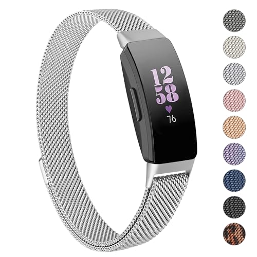 Zoye Strap for Fitbit Inspire Strap/Inspire HR Strap/Fitbit Inspire 2 Straps Stainless Steel Metal Mesh Replacement Wristband for Fitbit Inspire/Inspire HR/Inspire 2/Ace 2 Women Men (Silver)