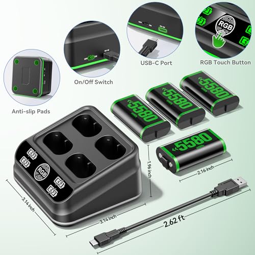 charger with 4x5580mwh rechargeable battery pack for x-box oneseries xsrechargeable batteries for x-box controllers with charging station