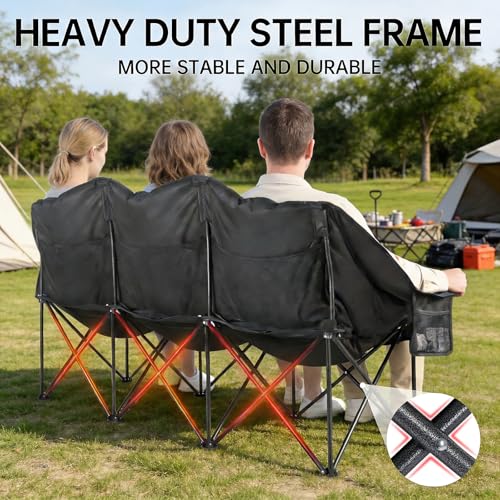 Image of Oversized 3 Person Camping Chair Double Camp Loveseat Lawn Chair