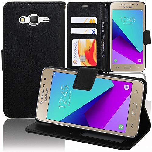 annaPrime Etui Coque Housse pour Samsung Galaxy Grand Prime Plus/Galaxy J2 Prime SM-G532F, Etui Portefeuille Support Video Cuir PU Couleur Noir