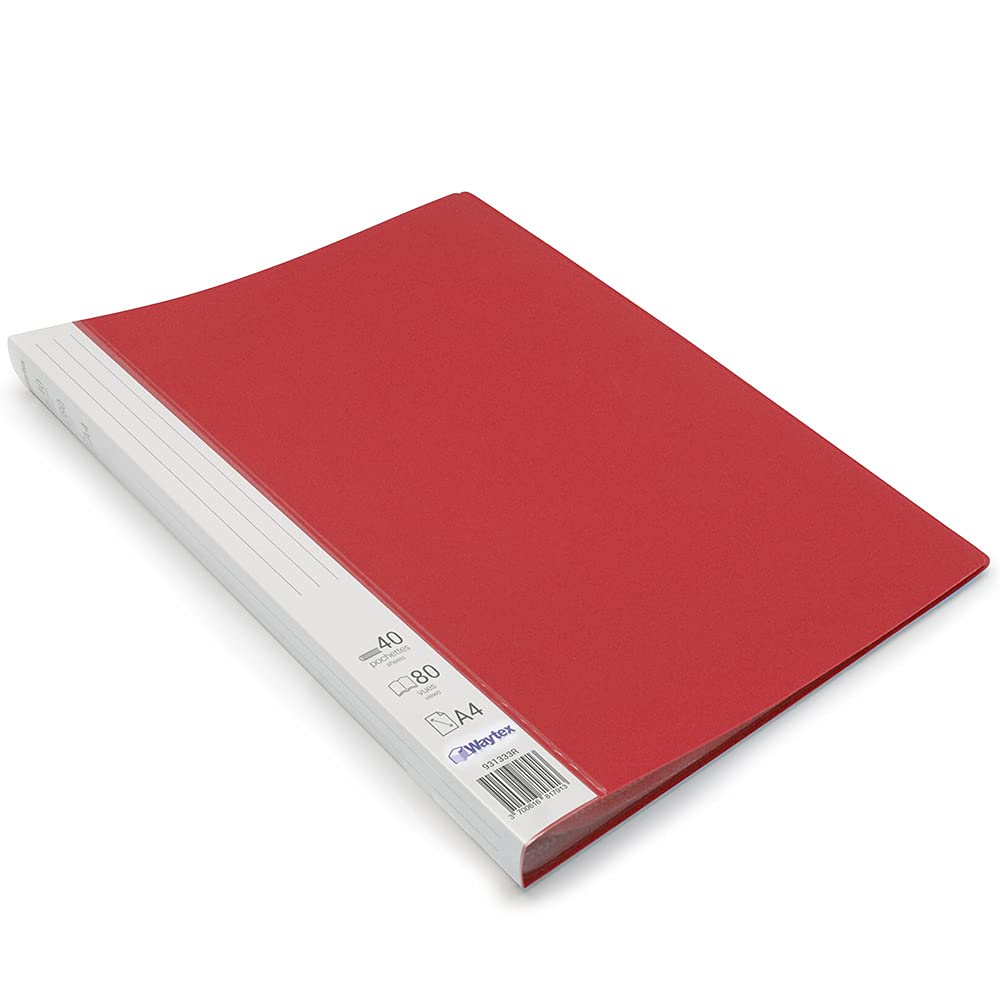 Waytex 931333R Document Protector A4 80 Sheets Premium Opaque Polypropylene Identifiable 40 Transparent Pockets Red
